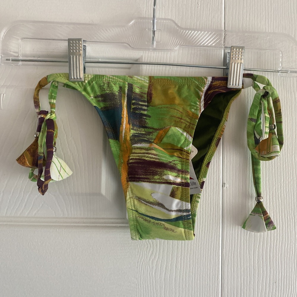 Liquido Abstract Print Tie Side Bikini Bottom Womens Size XL Green Lycra NWT